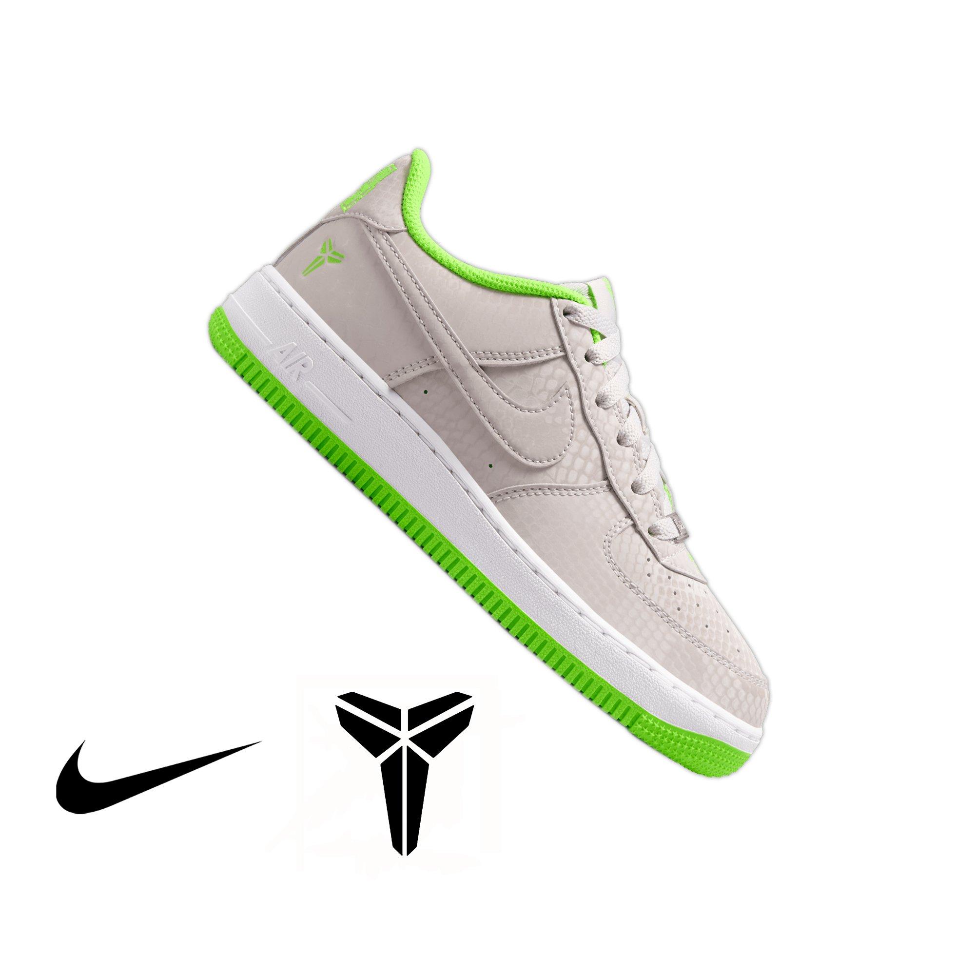 Nike Kobe Air Force 1 Low "Vast Grey" Grade School Kids' Shoe - VAST GREY/ELECTRIC GREEN/WHITE